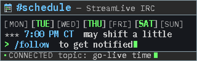 IRC Minimal Schedule panel preview